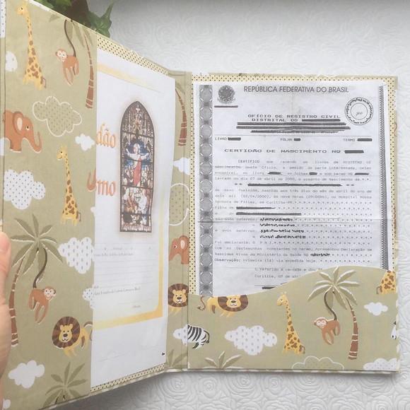 Pasta para Certidões e Documentos A4 em Tecido safari e chevron
