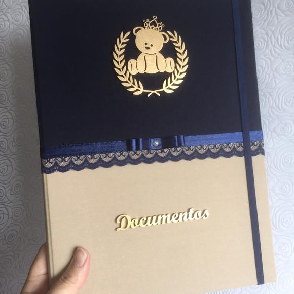 Pasta para Certidões e Documentos A4 em tecido bege e marinho