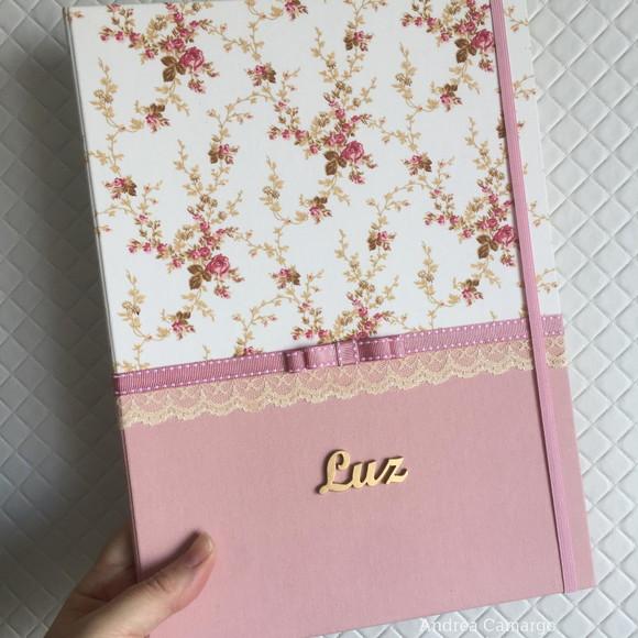 Pasta para Certidões e Documentos A4 em Tecido Floral Rosé
