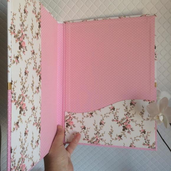 Pasta para Certidões e Documentos A4 em Tecido Floral rosa