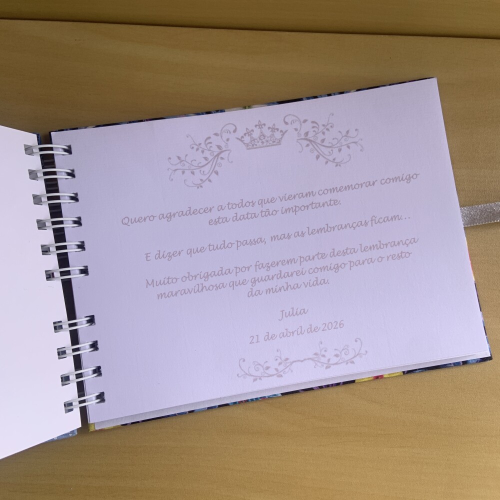 Caderno de Assinaturas 15 Anos floral azul coala baby
