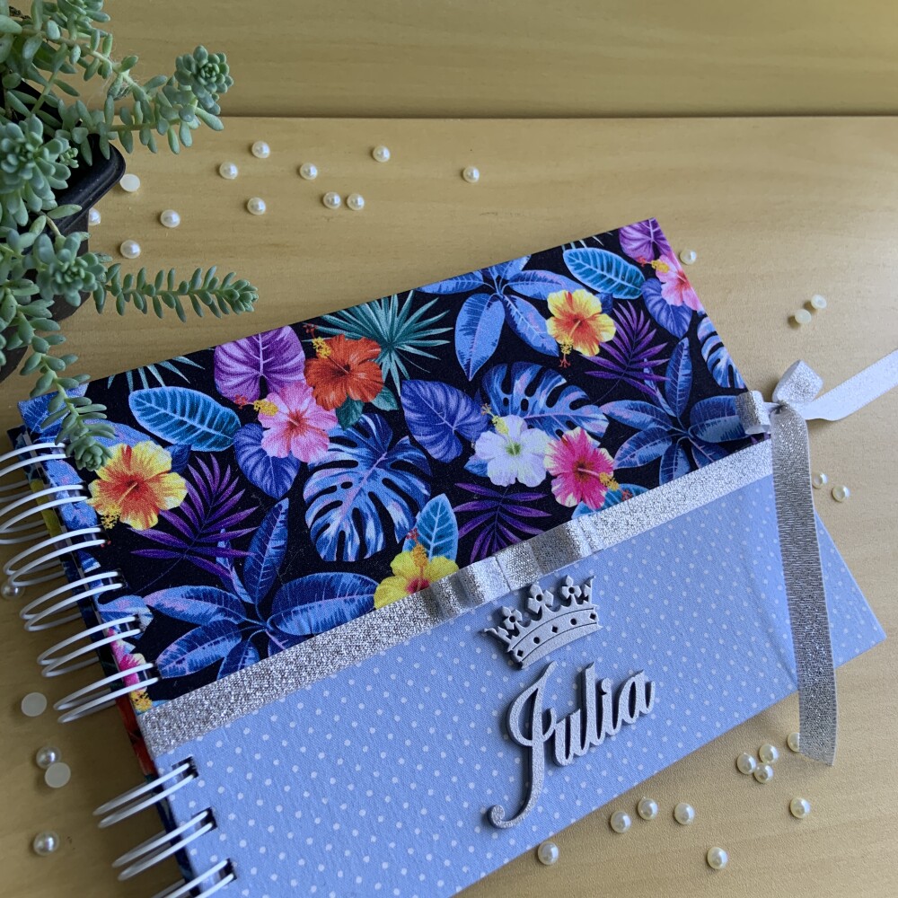 Caderno de Assinaturas 15 Anos floral azul coala baby
