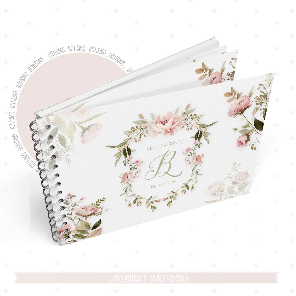 Álbum de Batizado Personalizado Floral | Capa Dura 15x21