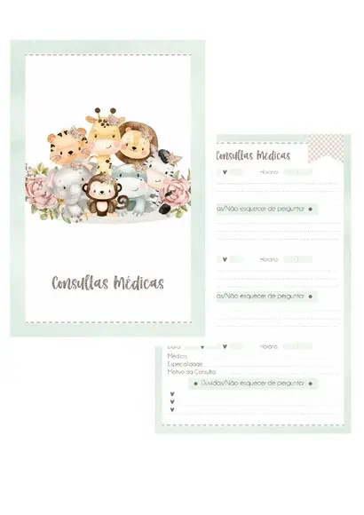 Caderneta de Vacinação Personalizada Safári Menina