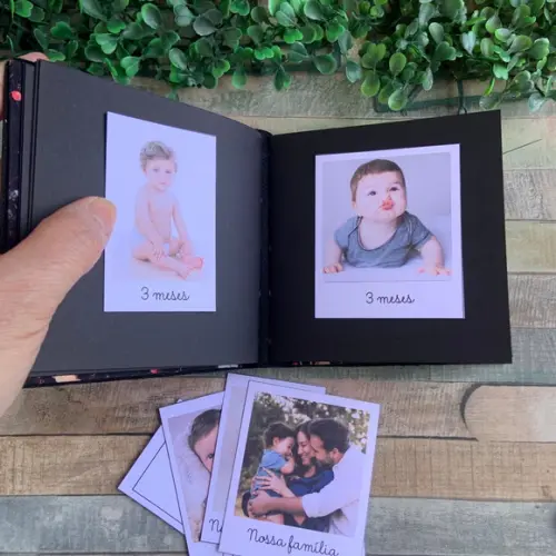 Mini Álbum de Fotos Artesanal em Couro Natural 13x13 cm | Até 3