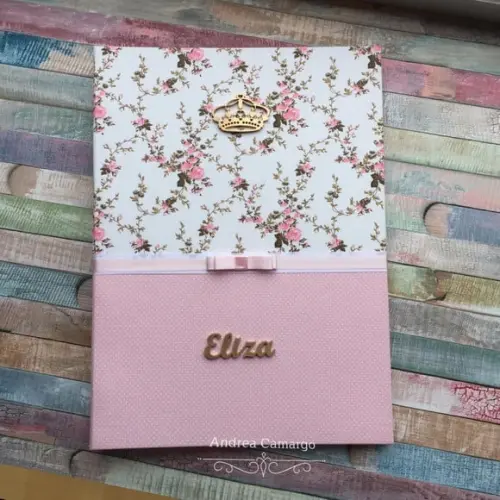 Pasta Catálogo A4 Floral Rosa 50 Plásticos