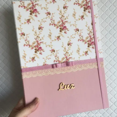 Pasta para Certidões e Documentos A4 em Tecido Floral Rosé