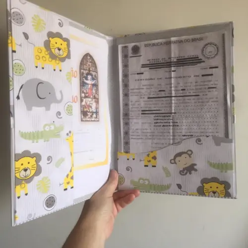 Pasta para Certidões e Documentos A4 em Tecido Safari Listras