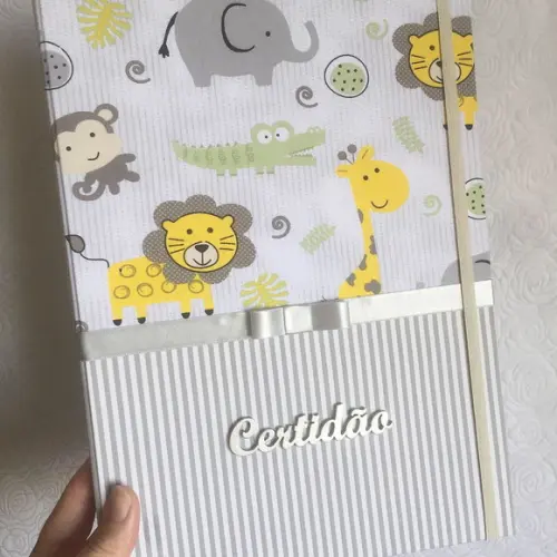 Pasta para Certidões e Documentos A4 em Tecido Safari Listras