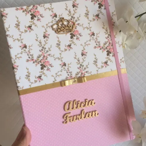 Pasta para Certidões e Documentos A4 em Tecido Floral rosa