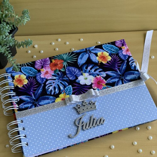 Caderno de Assinaturas 15 Anos floral azul