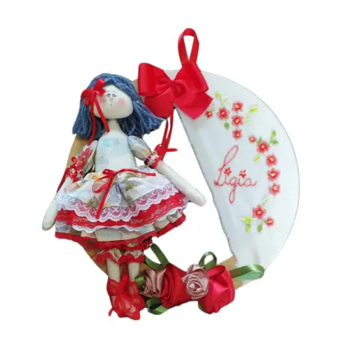 Boneca Guirlanda de Porta/guirlanda Bordada com Boneca