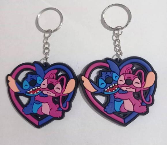 Chaveiro Stitch e Angel Coração Emborrachado Pct C/4 Unidade