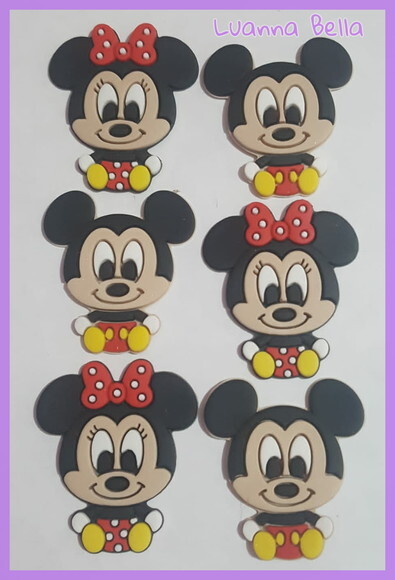 Aplique Mickey e Minnie de borracha - pct c/6 unid