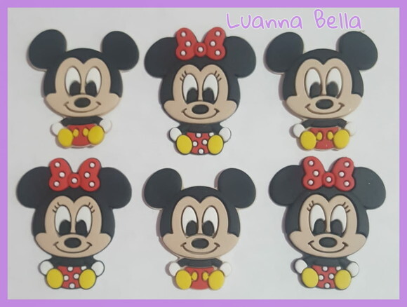 Aplique Mickey e Minnie de borracha - pct c/6 unid