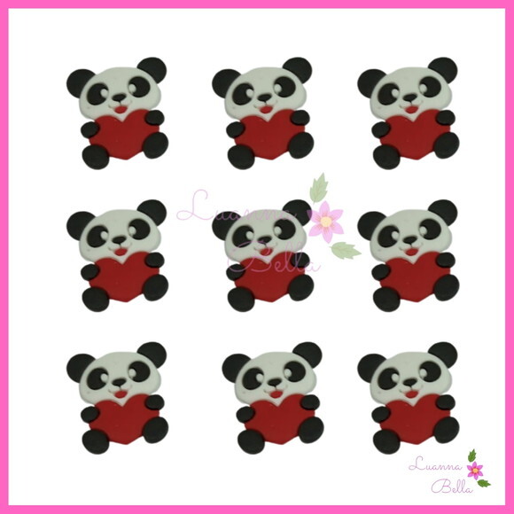 Aplique Panda c/coração emborrachado - Pcts c/7 unds