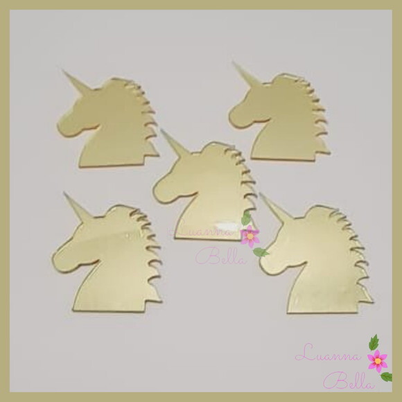 Apliques de acrílico espelhado Unicórnio Dourado - pact c/5