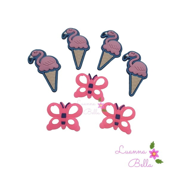 Apliques Emborrachados Flamingos e Borboleta-pct c/6unds