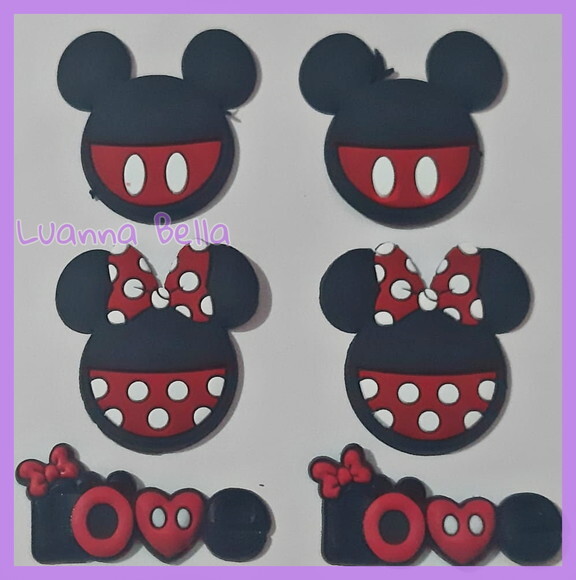 Apliques Mickey e Minnie de borracha - pct c/6 unidades