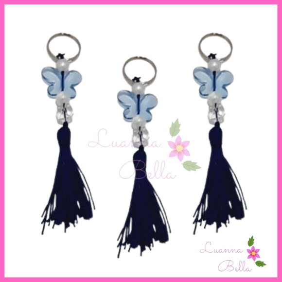 Chaveiro Borboleta acrílica c/ franja Azul -Pct c/4 unidades