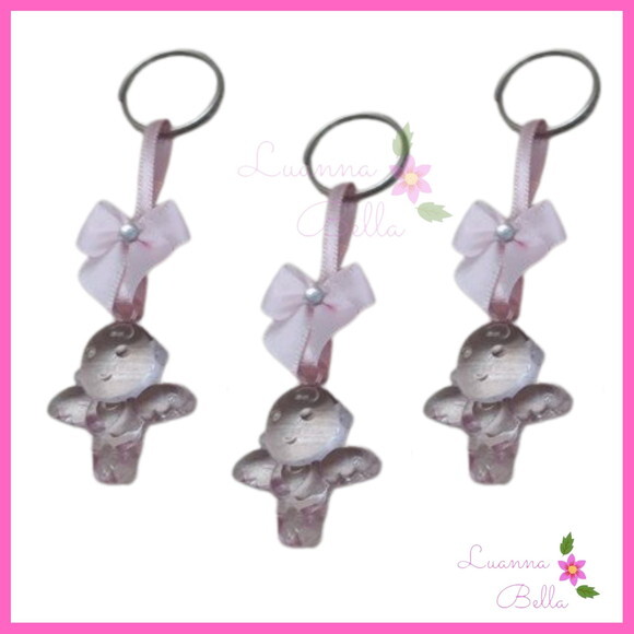 Chaveiro Anjinho Rosa de acrílico c/lacinho -Pct c/5 unids