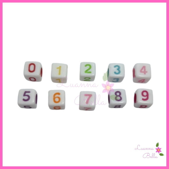 Dadinhos Branco C/Números Varias Cores - Pct c/50 unidades