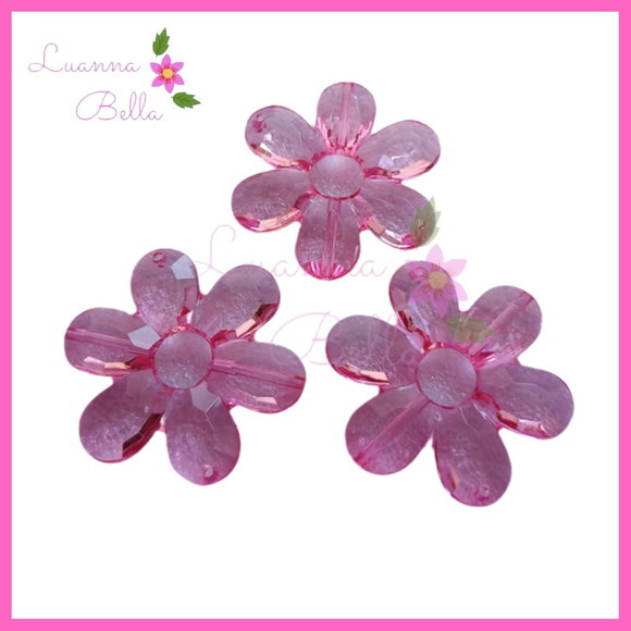 Flor de Acrílico c/2 furos passante Rosa- Pct 8 Unidades