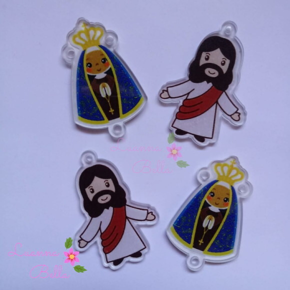 Jesus Ressuscitado e Aparecida em Acrílico - Pct com 4 Unds