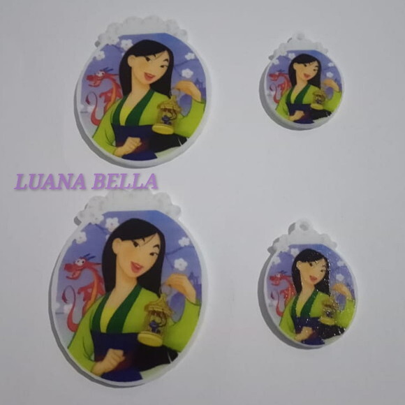 Kit Aplique e Ping em acrílico Princesa Mulan -pct c/3 Kits