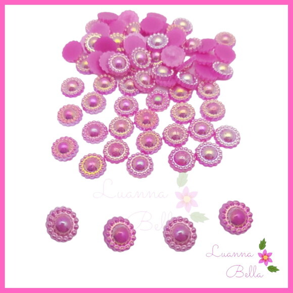Meia Pérola Pink decorada de 10mm - Pct c/ 100 unids