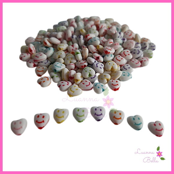 Missanga Coração Sorridente Varias Cores - Pct c/100 unids
