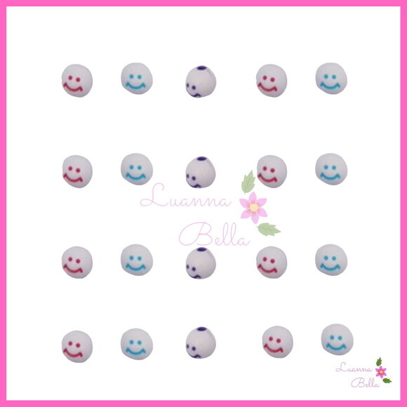 Missangas bolinhas c/carinha sorridente -Pct c/100unds