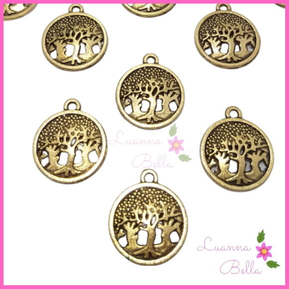 Pingente de Metal Árvore da Vida Dourado - Pct 10 unidades