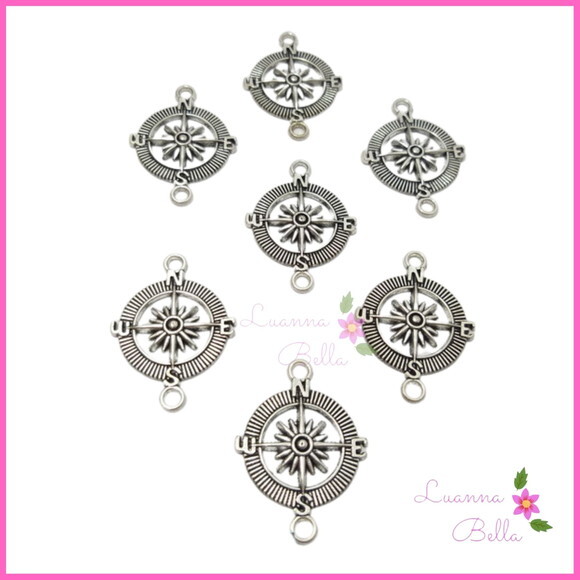 Pingente de Metal Prata Modelo Bússola - Pct c/10 unds