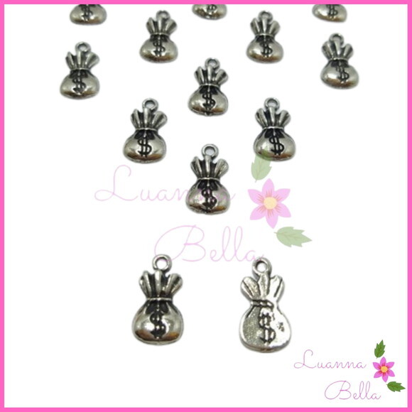 Pingente de Metal Saco de Dinheiro Prata Velha-Pct c/12Unids