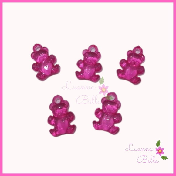 Pingente em Acrílico Mini Ursinho Pink - Pct 40 Unidades