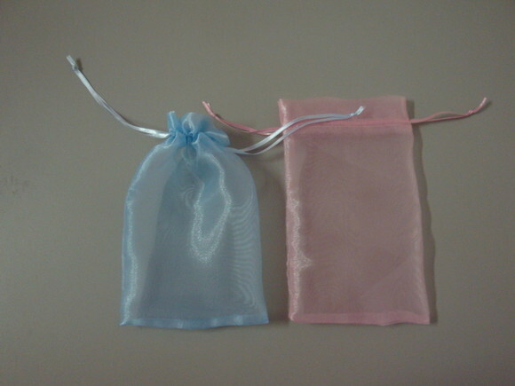 Saquinho Organza Cristal Azul com Fita 7x10cm