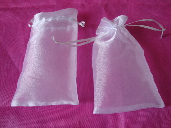 Saquinho Organza Cristal Azul com Fita 7x10cm