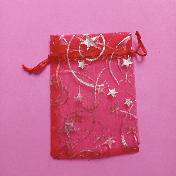 Saquinho Organza Cristal Vermelho Borboleta Fita 8x12cm