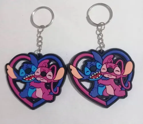 Chaveiro Stitch e Angel Coração Emborrachado Pct C/4 Unidade