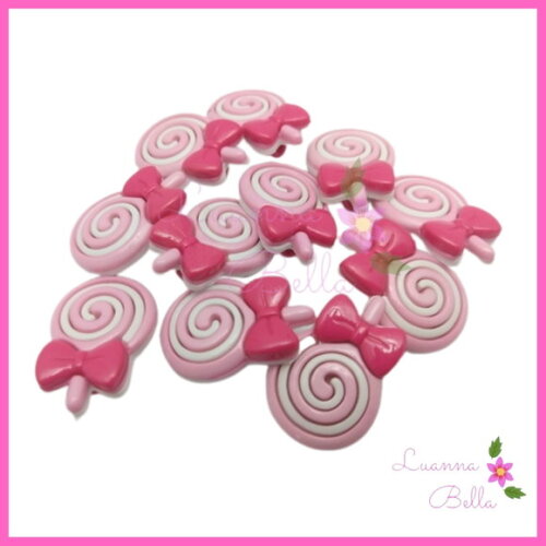 Aplique Botão Pirulito Rosa de acrilico - Pct c/12unds