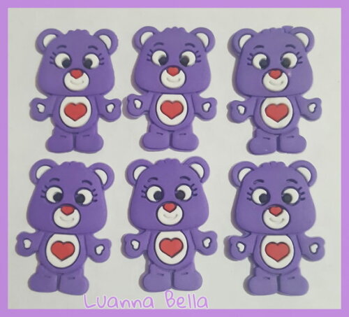 Aplique Ursinho Carinhoso Roxo de borracha - pct c/6 unid