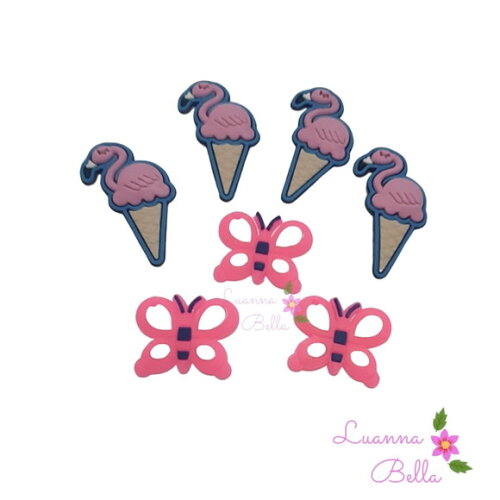 Apliques Emborrachados Flamingos e Borboleta-pct c/6unds