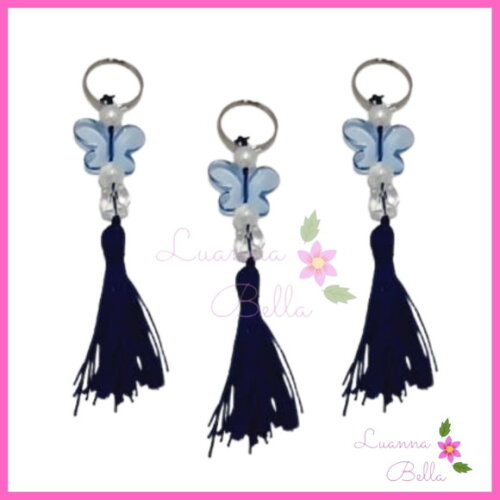 Chaveiro Borboleta acrílica c/ franja Azul -Pct c/4 unidades