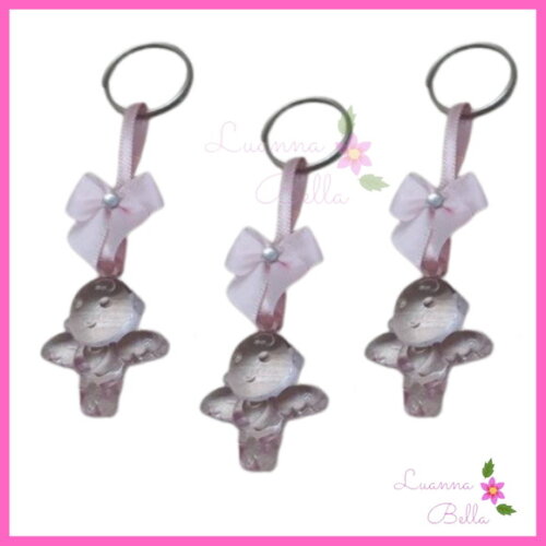 Chaveiro Anjinho Rosa de acrílico c/lacinho -Pct c/5 unids