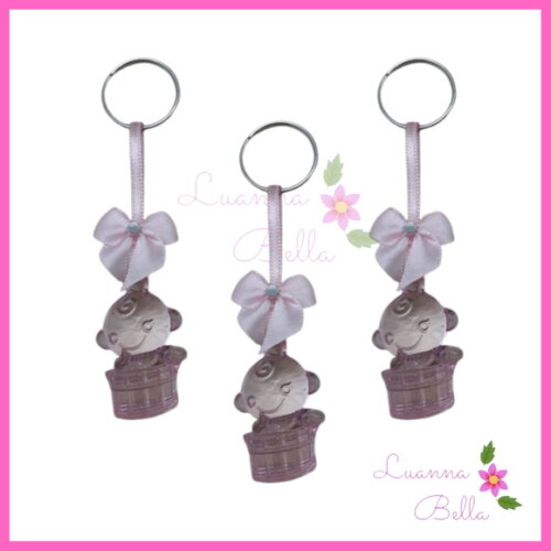 Chaveiro Bebe Rosa de acrílico c/lacinho -Pct c/ 5 unids