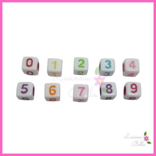 Dadinhos Branco C/Números Varias Cores - Pct c/50 unidades
