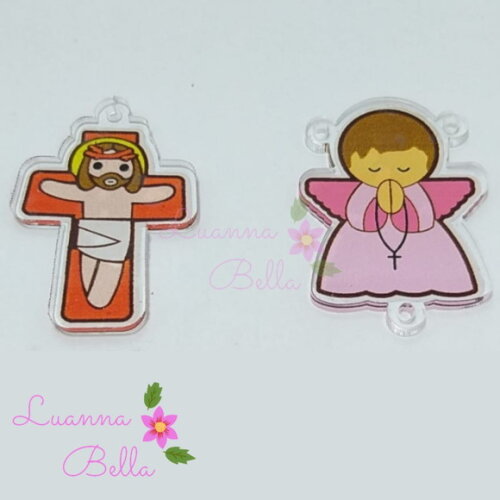 Kit Terço Jesus e Anjinho de Acrílico- pcts c/2 kits