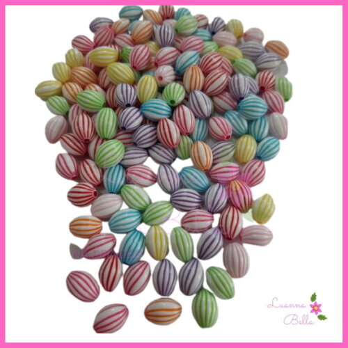 Missanga Oval Riscadinha Varias cores - Pct c/100 unids