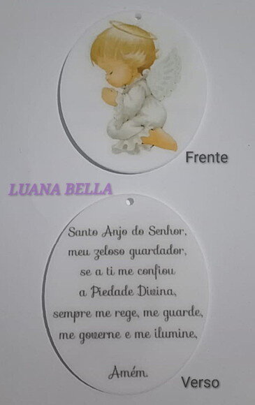 Pingente Anjo de Acrílic C/oração no verso pct c/ 3 unidades